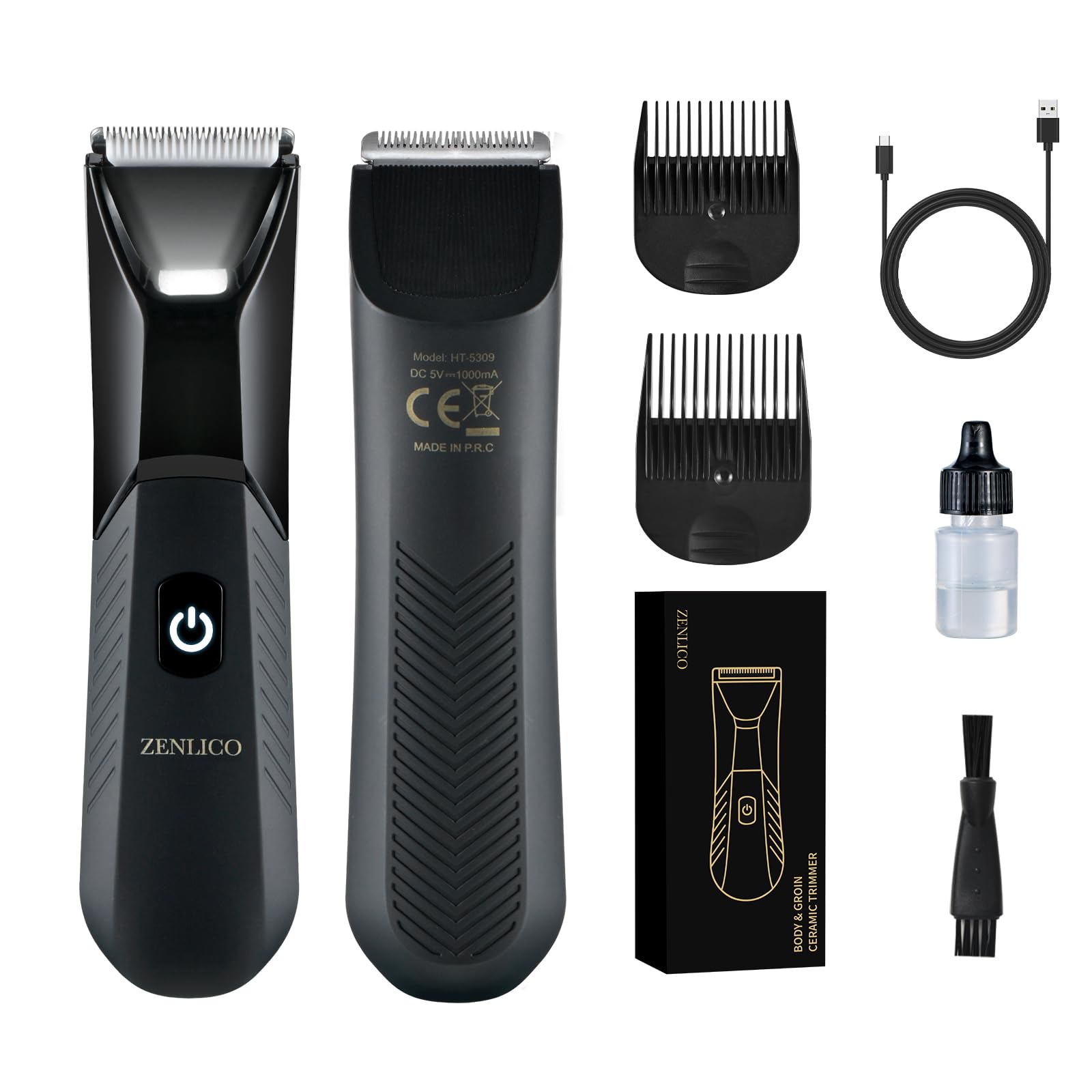 ZENLICO Manscape Body Hair Trimmer, Pubic Hair Trimmer for Men, Ceramic Blade Body Shavers with USB-C Charging, Replaceable Heads Ball Razors with Led Spotlight, 90 Minutes Shaving, Ideal Gift for Men