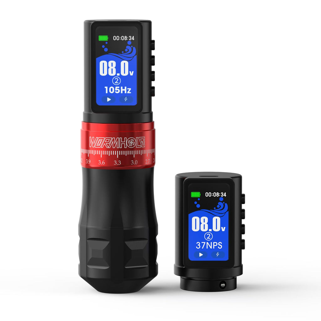 Wormhole Tattoo Gun Wireless Tattoo Machine Multi-function Smart Tattoo Pen 2,300mAh 2PCS Battery Replacement Power Supply, Smart Display, 7 Strokes Length