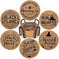Halloween Cork Coasters 6-Pack with Holder Farmhouse Style Drink Mats for Table Protection