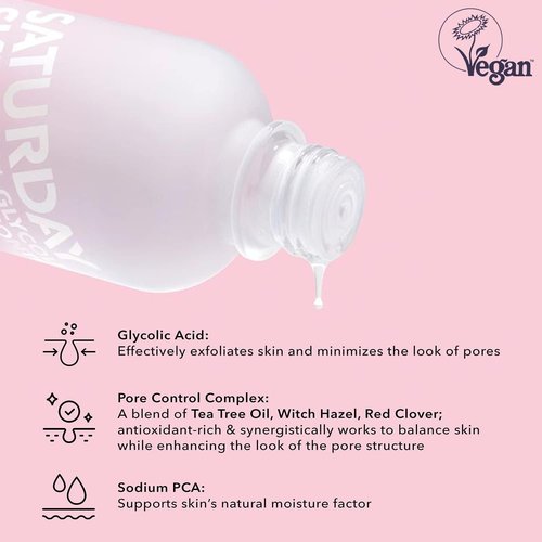 Saturday Skin Pore Clarifying Toner - 10% Glycolic Acid & AHA Deep Cleansing | Travel Size