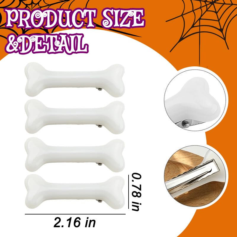Halloween Bone Hair Clips - Skeleton Hairpins for Women & Girls, 4 Pack