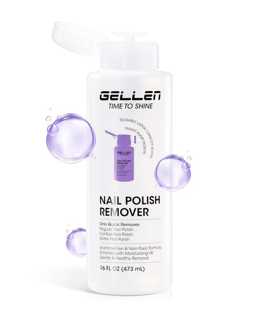 Gellen Nail Polish Remover: 16 Fl.Oz Non Acetone Nail Polish Remover with Pump Head, Salon Size Quick Dry Nail Polish Removal, 3s Gentle & Fast Remover with Vitamine E