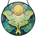 Green Luna Moth Suncatcher Stained Glass Window Hanging - Wall Art Decor, 7.9 Inch