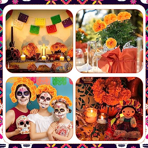 Day of the Dead Decoration Set with Faux Marigolds, Papel Picado Banners & Table Runners