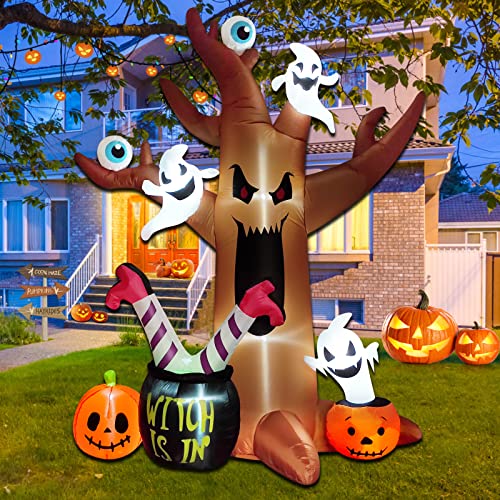 8 Ft Halloween Inflatable Tree with Ghosts Pumpkins & LED Lights - Outdoor Spooky Decor - Halloween Tree Variation