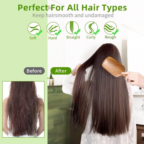 TAIHI Wooden Hair Brush - Natural Green Sandalwood Detangling Brush with Ergonomic Handle | Ideal for All Hair Types