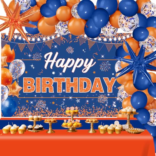 Yomaiha Blue Orange Birthday Decorations Party Kit Banner Balloons Backdrop