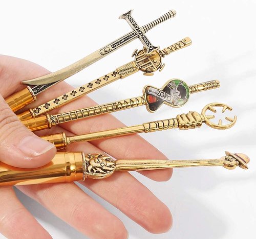 KF Ornament Set Of 5 One Piecess Anime Makeup Brushes - With Metal Handle, Velvet Gift Bag, Anime Peripheral, Birthday, Thanksgiving, Christmas, One Piece Fan Gift (Set)