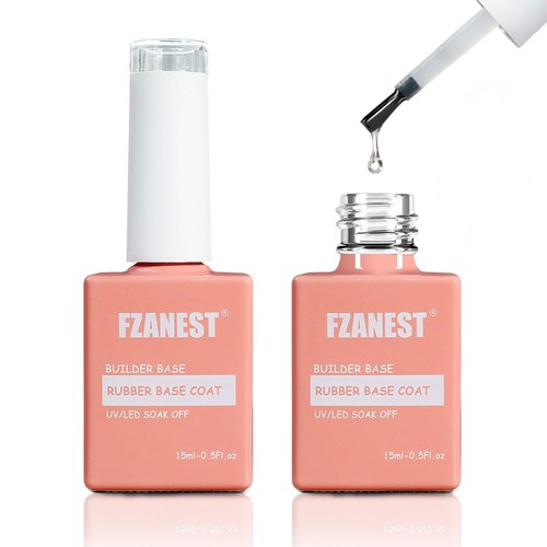 FZANEST Rubber Base Gel Polish Set 15ml*2pcs,5 IN 1 Builder Gel For Nails in a Bottle Kit,Nail Strengthener Gel, Extension Soak Off UV Gel Nail Polish