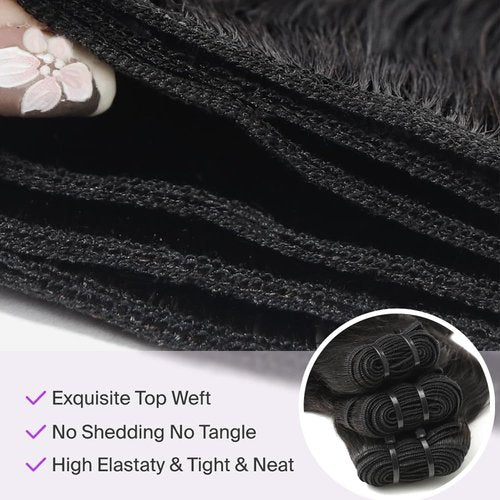 FMIDKOU 12A Straight Human Hair 8 10 12 Inch Human Hair bundles Unprocessed Brazilian Hair 3 Bundles Raw Human Hair Extensions Quick Weave Natural Color