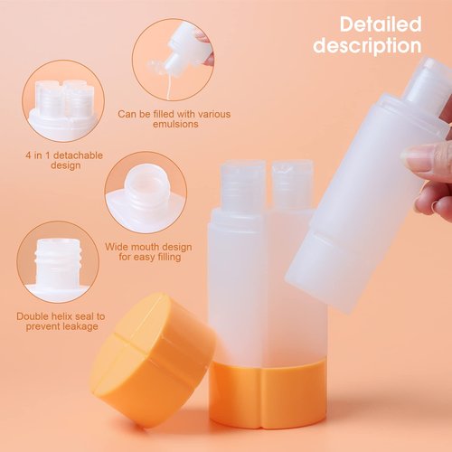 Olatay 4-in-1 Leak-Proof Travel Bottle ,4x60ml/2oz,with 2 Pre-printed Labels for Travel,Gym,Camping, Carry-On Toiletries Shampoo Lotion Bottle (Pink+Blue+Purple+Orange)