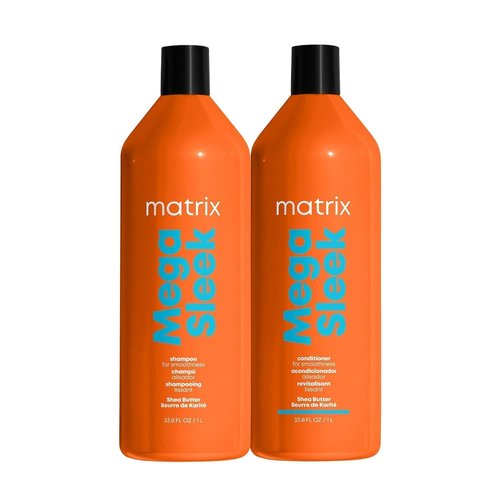 Matrix Mega Sleek Shampoo & Conditioner Set - Smoothing, Moisturizing, Anti-Frizz for All Hair Types | Nourishing Shea Butter, Vegan
