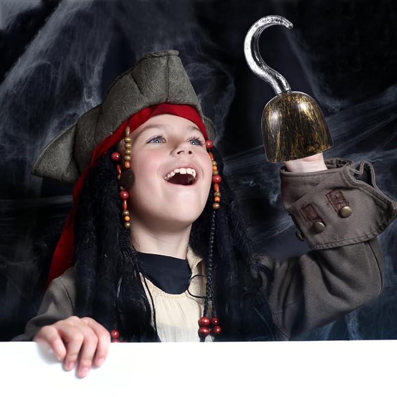 Pirate Hook Costume Props Set - Plastic Bronze 3 Pieces for Halloween & Cosplay