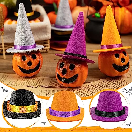60 Black and Purple Mini Witch Hats for Halloween Crafts and Party Decorations