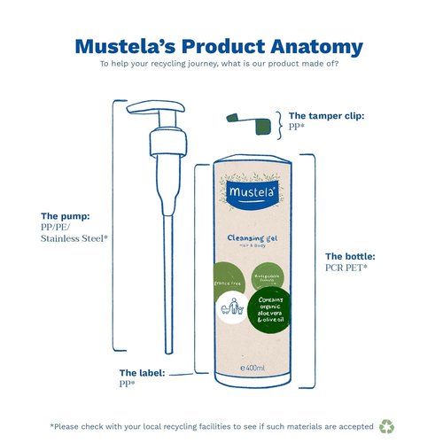 Mustela Organic Cleansing Gel - Natural Hair & Body Wash with Olive Oil & Aloe Vera - Fragrance-Free, Tear-Free, Vegan - 13.52 fl. oz.