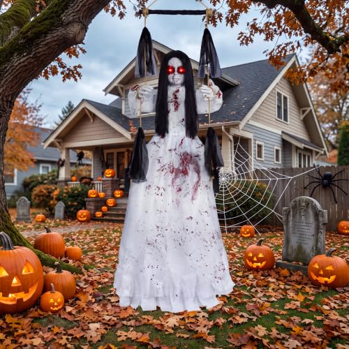 Girl 4.5 FT Hanging Halloween Swinging Ghost Prop with Sound & Lights