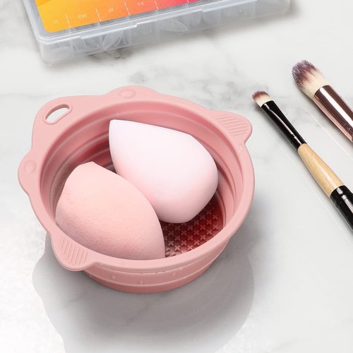 Etercycle Foldable Silicone Makeup Brush Cleaner Bowl - Portable Tool for Brushes & Sponges (Pink)