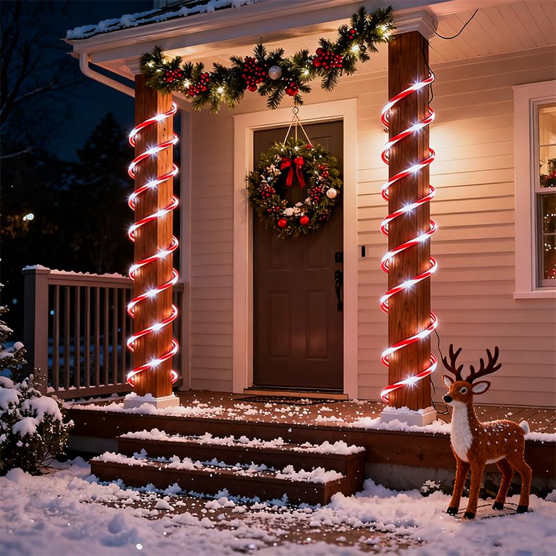 Halloween Candy Cane Solar Rope Lights 33Ft 100 LED Outdoor Decor - Candy Variation
