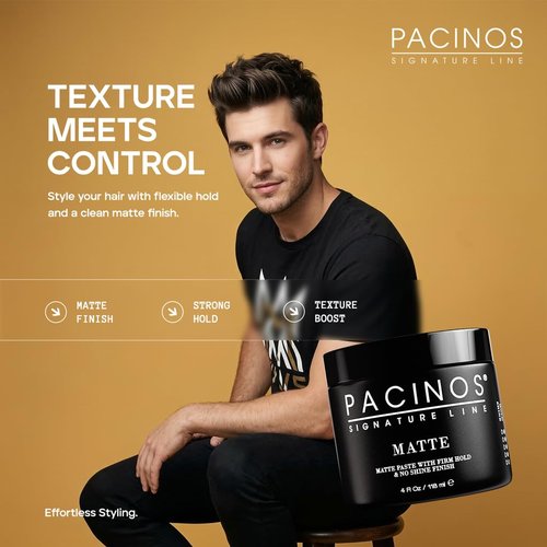Pacinos Matte Hair Paste - Firm Hold Styling Wax for All Hair Types | Long-Lasting Definition, 4 fl. oz.