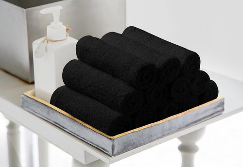 Avalon Towels Salon Towel - Black Hand Towels Bulk Pack of 24-100% Cotton Absorbent Spa, Facial & Gym Towel for Working Out - 16x27 Inches (Not Bleach Proof)
