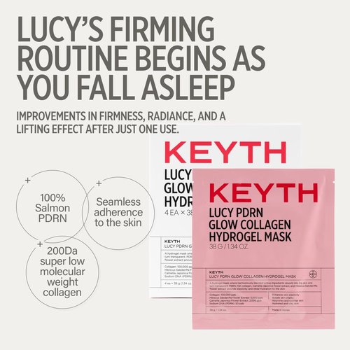 KEYTH Lucy PDRN Glow Collagen Hydrogel Mask - Enhance Skin Elasticity & Boost Vitality | 4 Pack (1.34 oz)