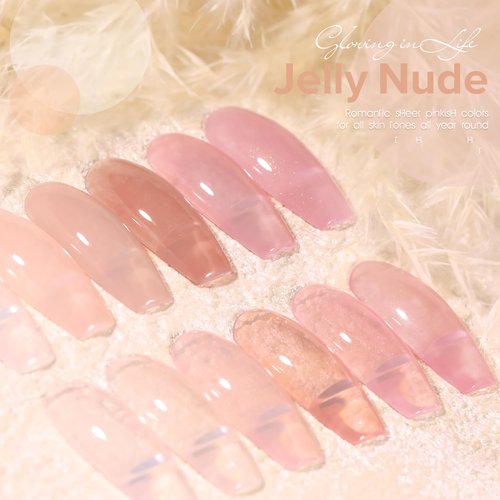 Larvall Beautpal Nude Gel Polish Set Milky Nude Sheer Pink Jelly Gel Polish Nail Kit Soak Off UV Translucent Nail Polish Gel 6PCS 8ml