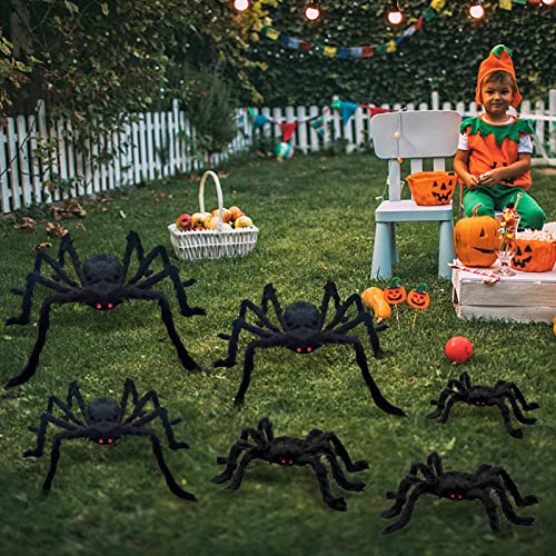 6 Pack Large Halloween Spider Decorations - Outdoor & Indoor Spiders with Realistic Appearance