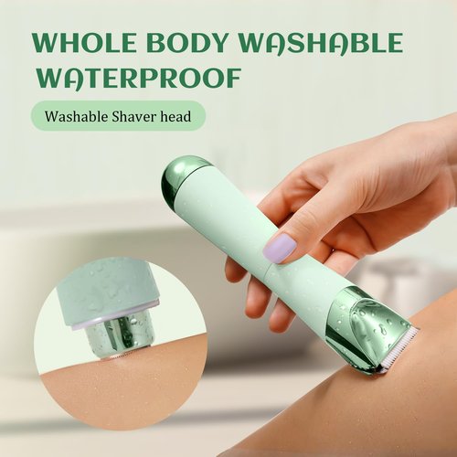 SUPRENT Bikini Trimmer Women - Painless Ladies Hair Removal - Waterproof Wet & Dry - 2 in 1 Lady Shaver for Pubic & Facial Hair - Cordless Electric Razor with USB-C Rechargeable - Green