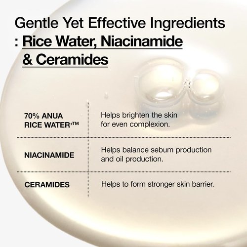 Anua Rice 70 Glow Milky Toner, Glass & Dewy Skin, Hydrating & Barrier Care, Rice Water, Niacinamide, Ceramides, All Skin Types, Fragrance-Free, Non Comedogenic, Korean Skincare, 8.45fl.oz