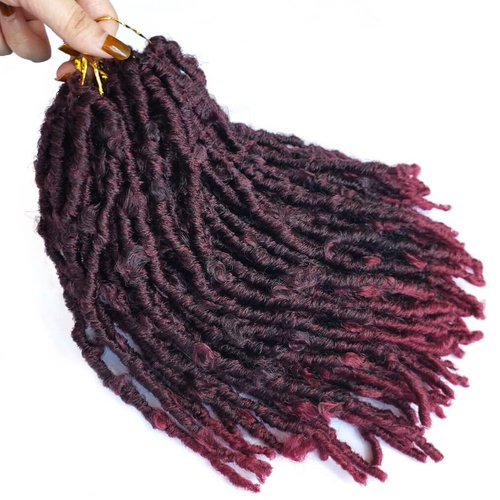 8 Packs Pre Looped Butterfly Locs Crochet Hair 12 Inch Burgundy Red Distressed Locs Crochet Braids Soft Butterfly Faux Locs Crochet Hair (12Inch,Ombre Burgundy)