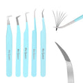 Ms.Queen Lash Tweezers for Eyelash Extensions,Professional 5Pcs Fiber Tip Curved Isolation 45 90 Degree Boot Volume Lash Tweezers for Extensions, Blue