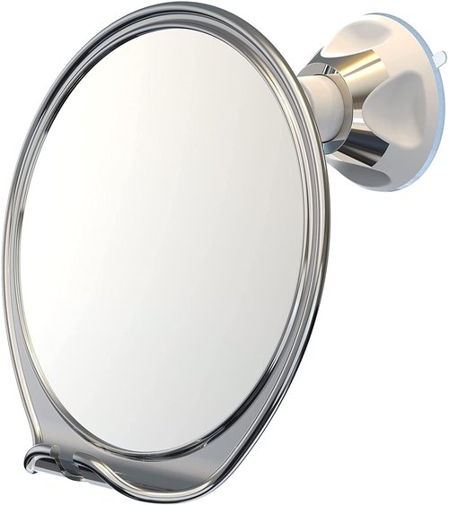 Luxo Shower Mirror, Shaving Mirror with a Razor Holder for Shower and Powerful Suction Cup - Shatterproof Shower Mirror fogless for Shaving, fogless Mirror for Shower (Chrome)
