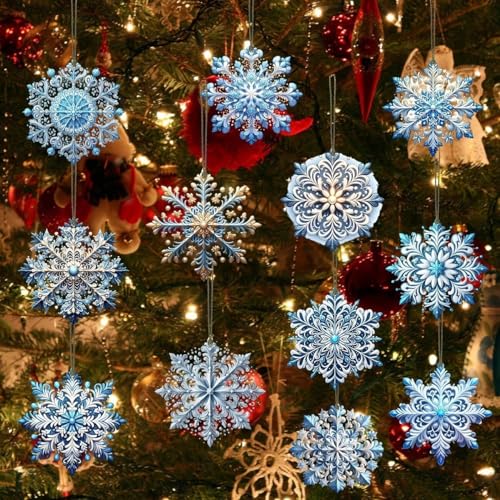 Flowers Double-Sided Wooden Ornaments for Christmas Tree - 20Pcs Holiday Decor with String - Rustic Home Decorations