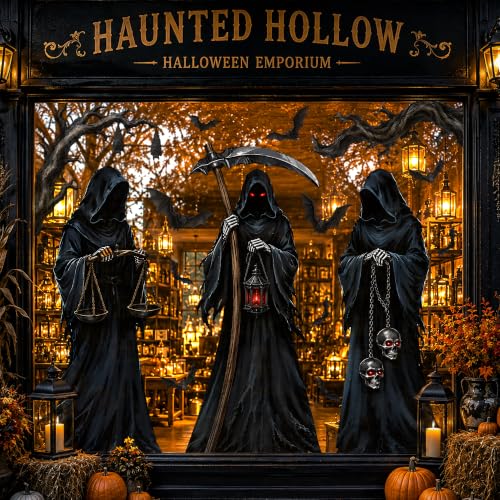 Halloween Grim Reaper Window Clings Set - Large Spooky Decorations