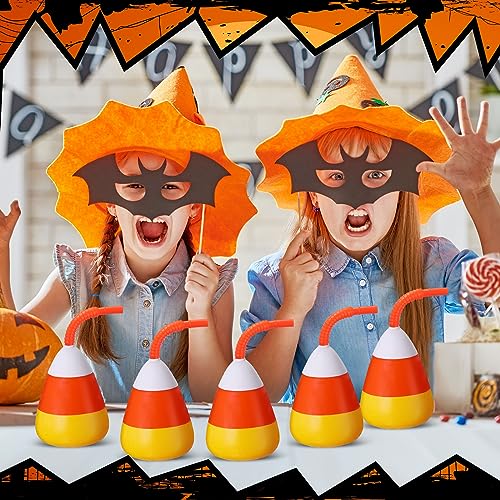 Halloween Candy-Shaped Reusable Plastic Cups with Lid & Straw - 10 oz, 12 Pack