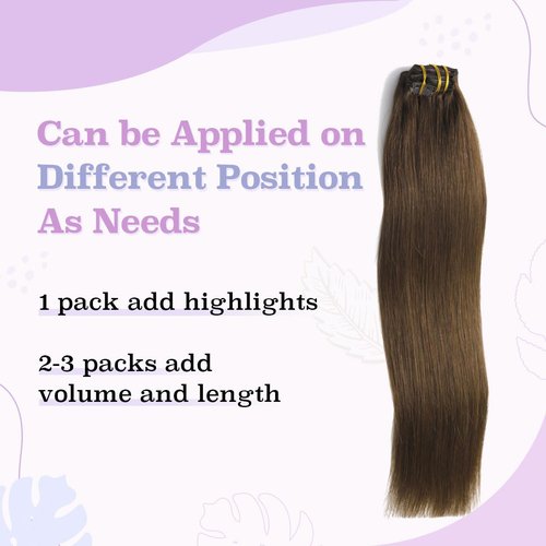 Sindra Human Hair Clip in Hair Extensions, 4 Chocolate Brown Clip in Hair Extensions Real Human Hair for Women, 14inch 100g 6Pcs Remy Natural Human Hair
