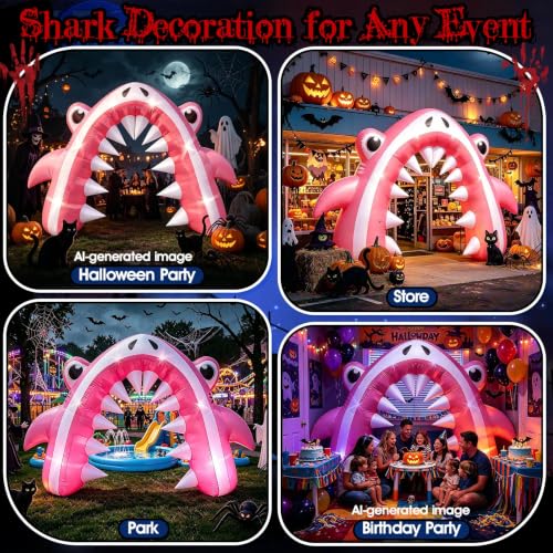 Pink Halloween Shark Inflatable Archway - 13FT Yard Lawn Decor with LED Lights