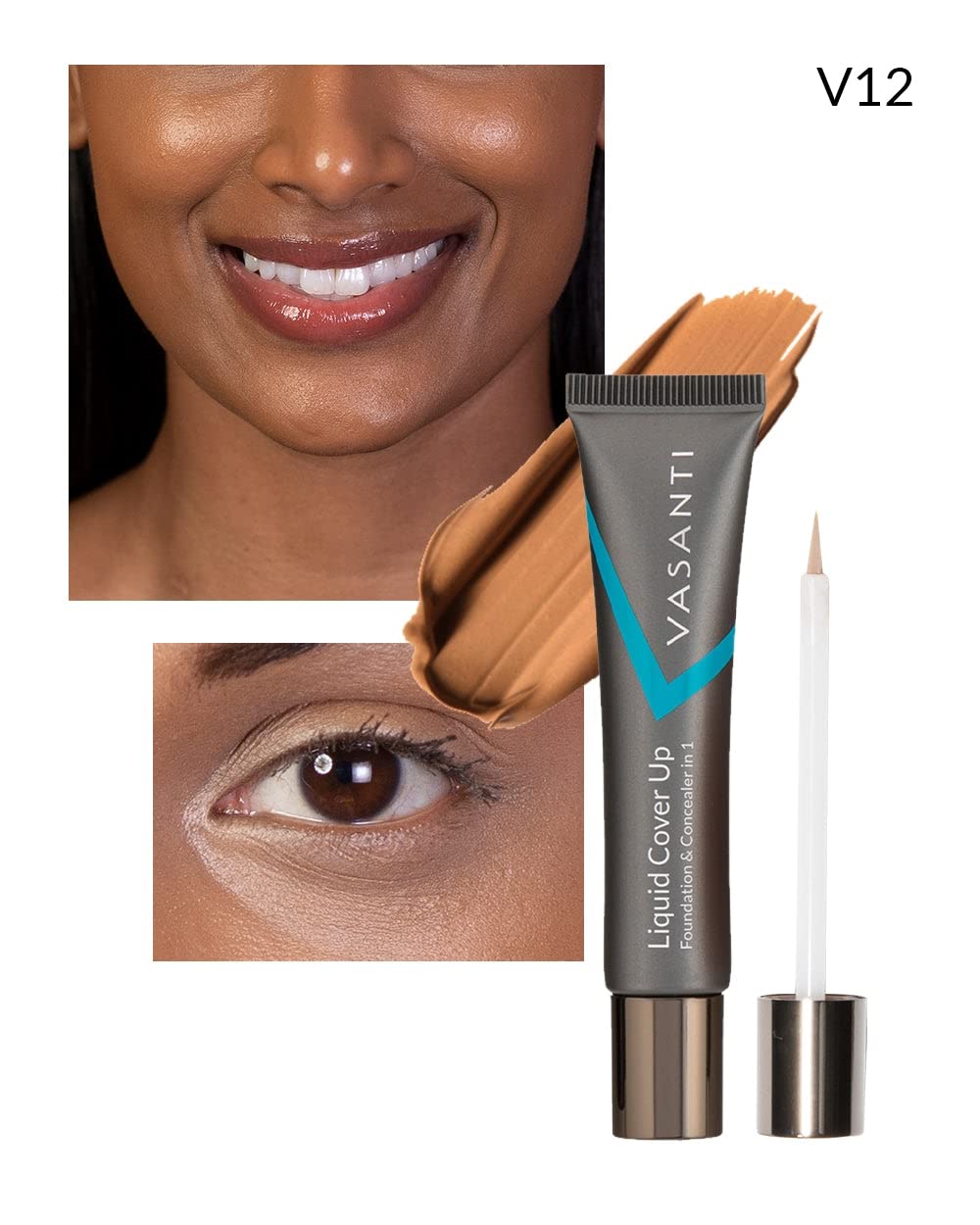 Vasanti Cosmetics Liquid Cover-Up | Oil-Free Foundation & Concealer in One - Shade V12