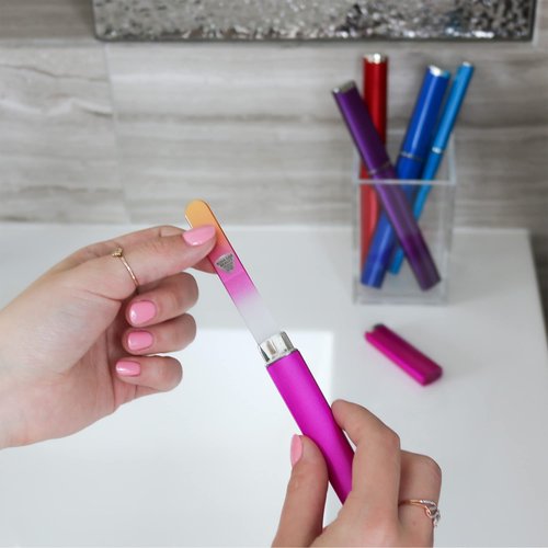 Bona Fide Beauty Czech Glass Nail File for Natural Nails Set, 5-Pack Etched Files with Hardcases (180/240 grit). Genuine Bohemian Glass from The EU.