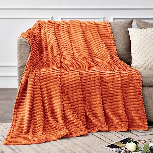 Fall Orange 3D Ribbed Fleece Throw Blanket 50x60 Inch for Couch