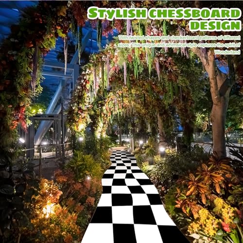 2 Pack Wonderland Checkered Party Runners with Tape - Black White Decor