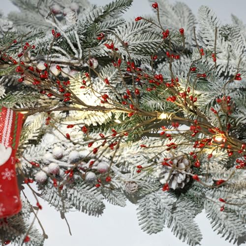 6FT Red Berry Garland with Lights - Style-2 Christmas Indoor Outdoor Decor