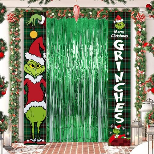 Green Fringe Backdrop Streamers for Party Decorations 2 Pack - 3.3 x 8.2 Feet