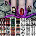Halloween Nail Wraps Set - 14 Sheets Gothic Ghost Skull Demon Patterns with 2 Nail Files