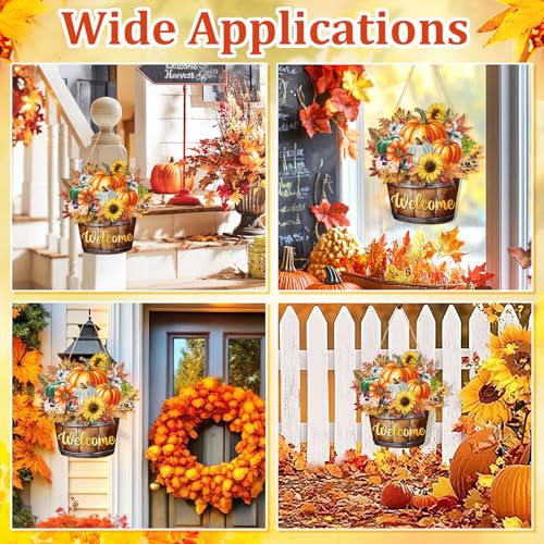 Fall Barrel Welcome Wreath for Front Door - Large Wooden Pumpkin & Maple Leaf Thanksgiving Sign - Farmhouse Autumn Decor