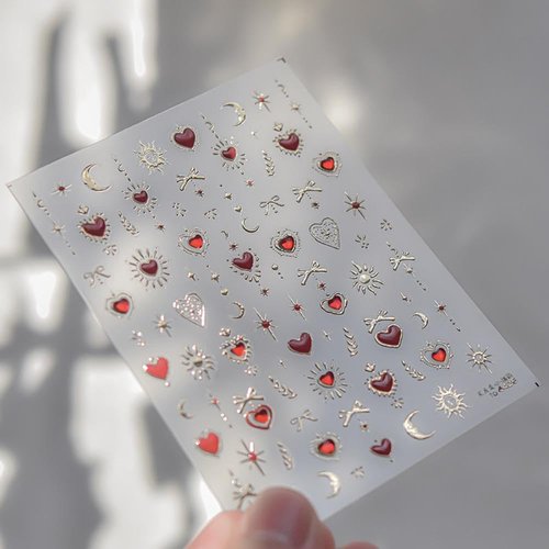 Heart Nail Sticker Decals Star Moon Nail Art Stickers with Diamond Design Red Blue Nails Decals 5D Embossed Self Adhesive Love Nail Charms for Women Girls Kid Manicure Supply Decoration Accessories