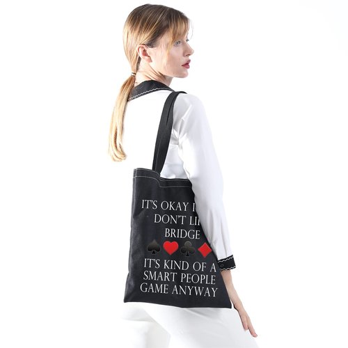 MNIGIU Bridge Canvas Tote Bag - Bridge Lover's Gift Bag - Black