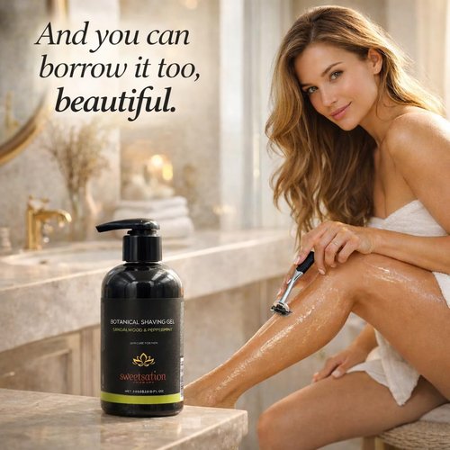 Botanical Shaving Gel, Sandalwood & Peppermint, 8oz All Natural Skin Care. For Smooth Gentle Shave.