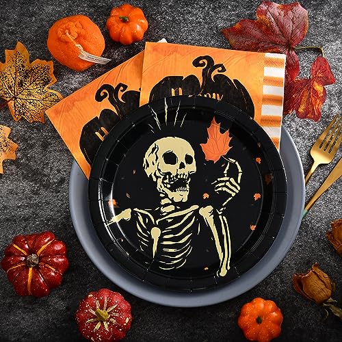 Halloween Paper Plates 30 Pack - Skeleton Design for Party Tableware