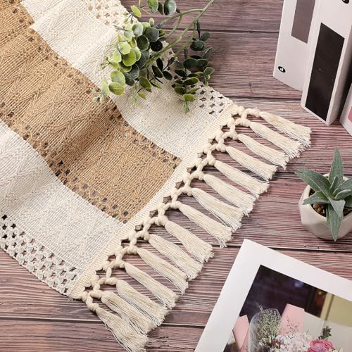 Ivory Boho Placemat and Table Runner Set - Farmhouse Style, 15" & 72" Variation 7